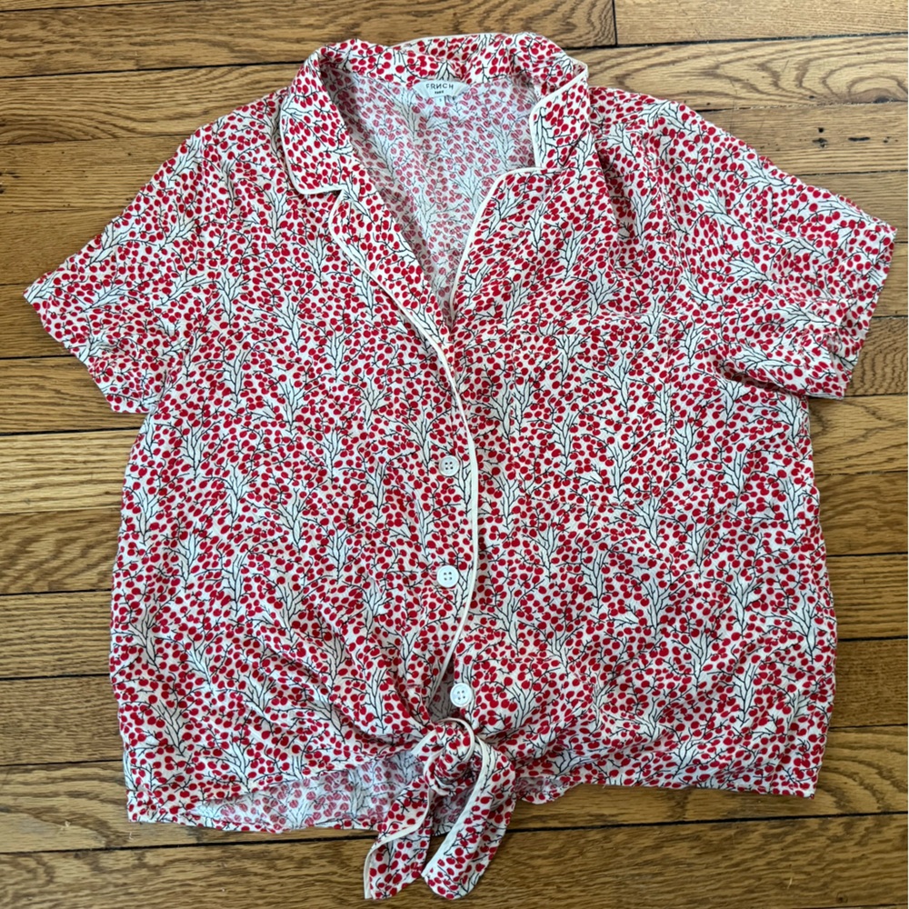 FRNCH Red and White Floral Blouse - Size Small